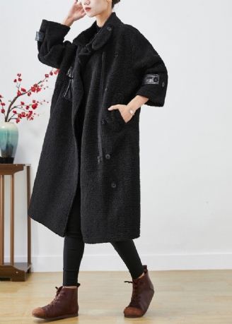 Monterede Sorte Overdimensionerede Patchworklommer Cashmere Trench Winter