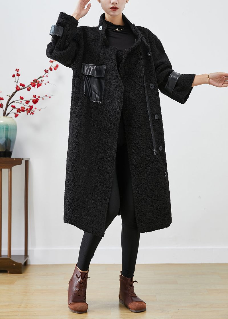 Monterede Sorte Overdimensionerede Patchworklommer Cashmere Trench Winter - Dame trenchcoats