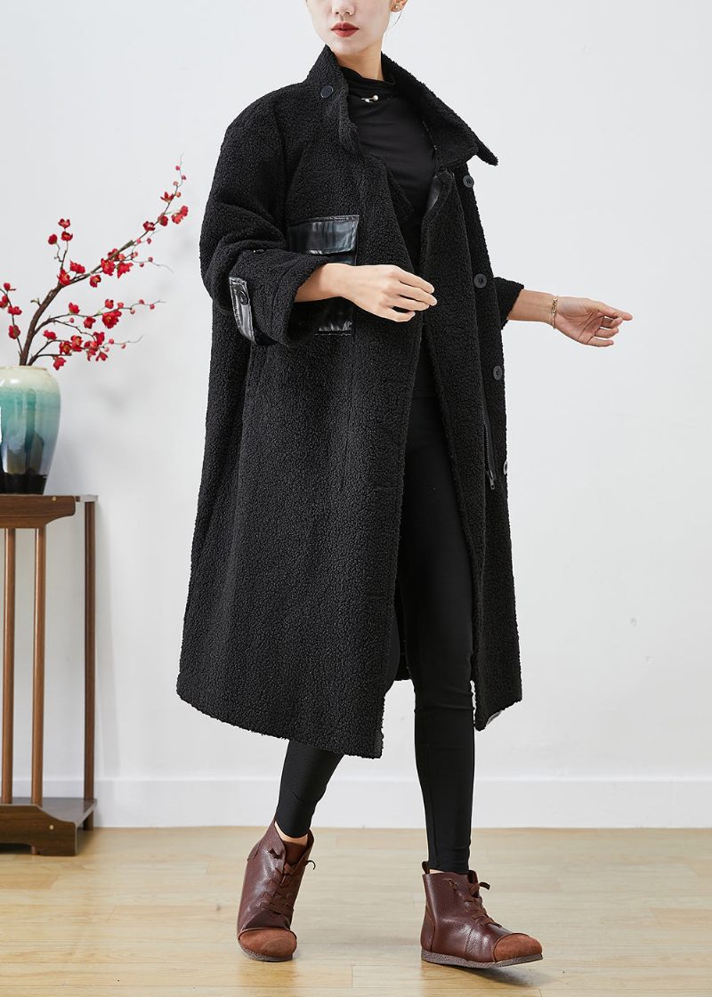 Monterede Sorte Overdimensionerede Patchworklommer Cashmere Trench Winter - Dame trenchcoats