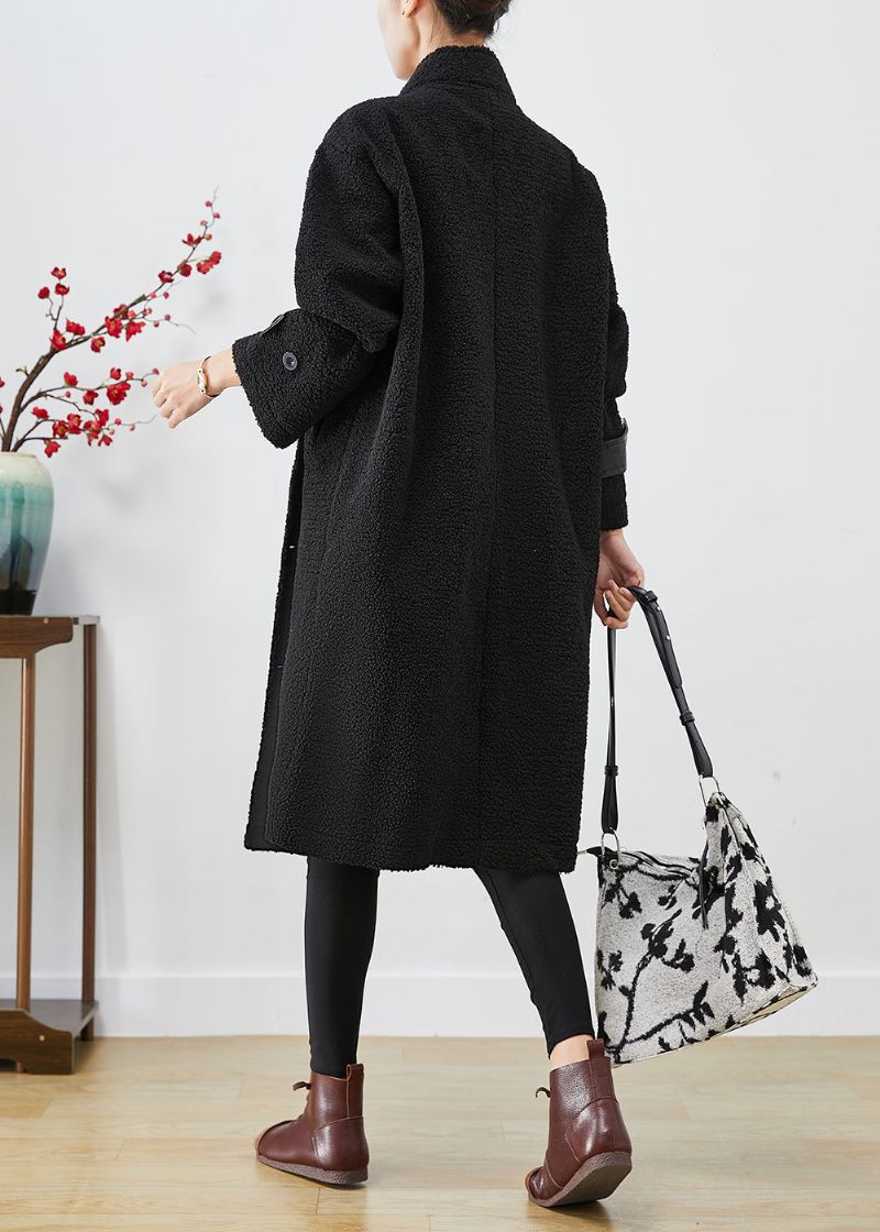 Monterede Sorte Overdimensionerede Patchworklommer Cashmere Trench Winter - Dame trenchcoats