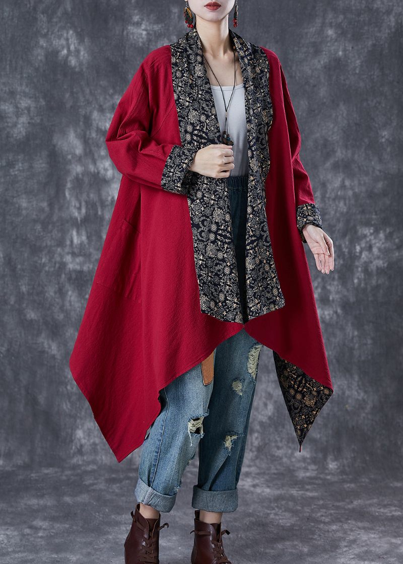 Mulberry Print Bomuld Trench Asymmetrisk Slid På Begge Sider Fall