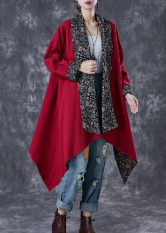 Mulberry Print Bomuld Trench Asymmetrisk Slid På Begge Sider Fall