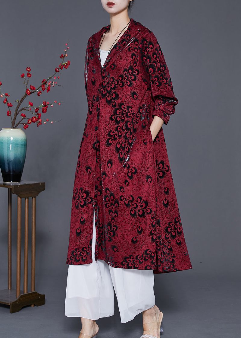 Mulberry Print Spandex Trench Coats Oversized Forår