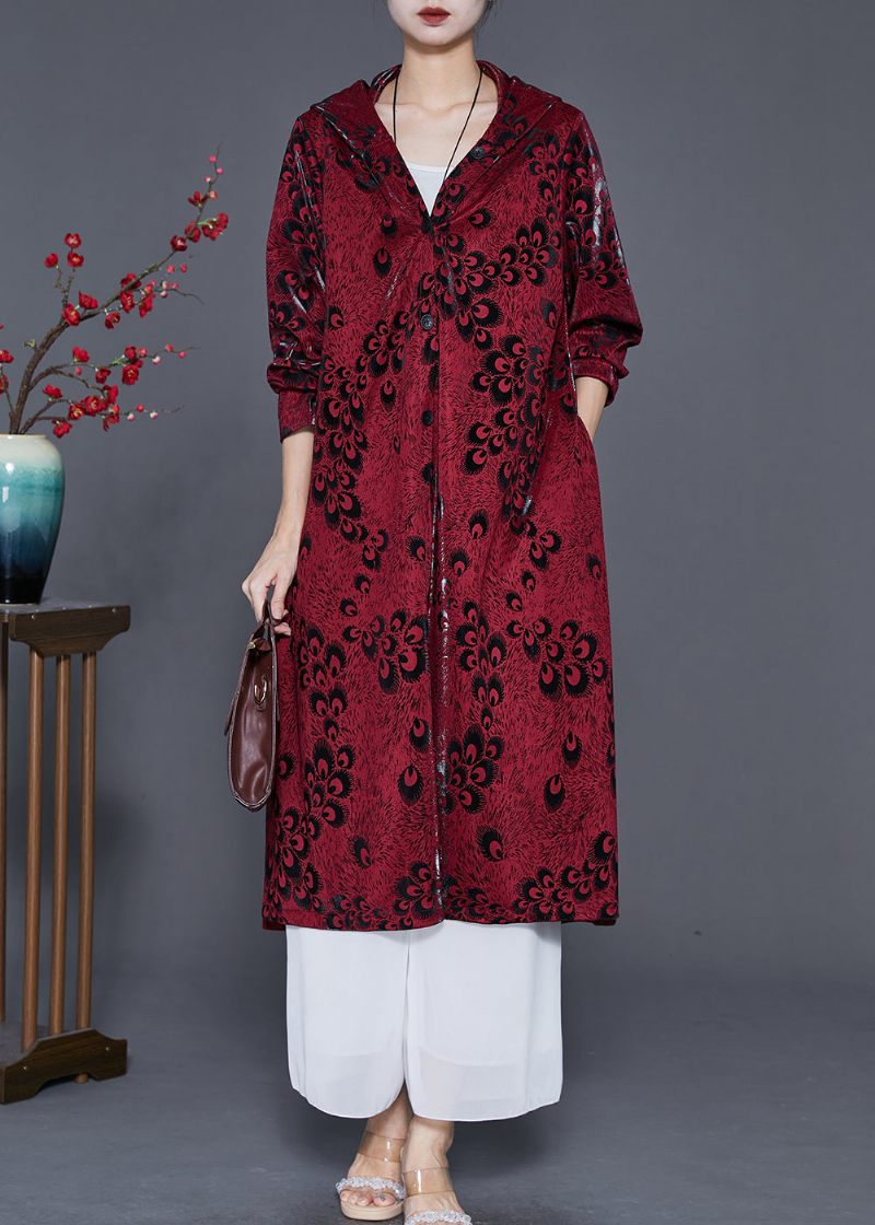 Mulberry Print Spandex Trench Coats Oversized Forår - Dame trenchcoats