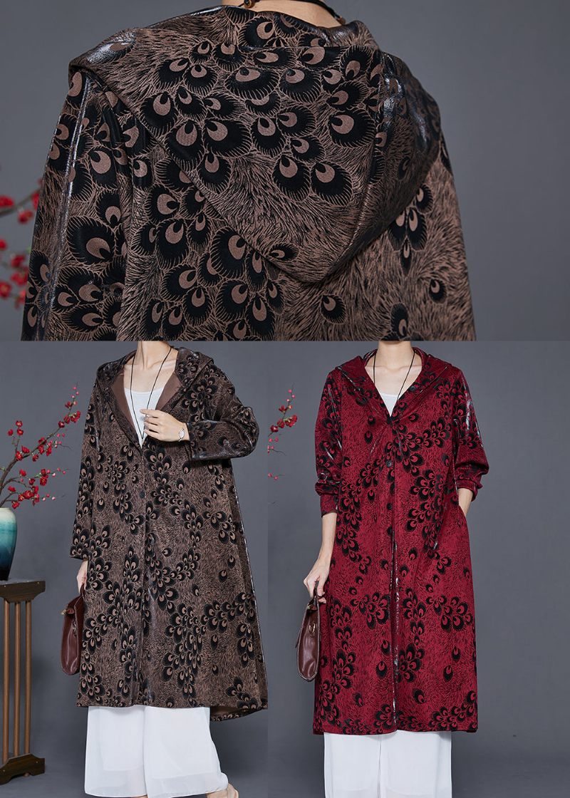 Mulberry Print Spandex Trench Coats Oversized Forår - Dame trenchcoats