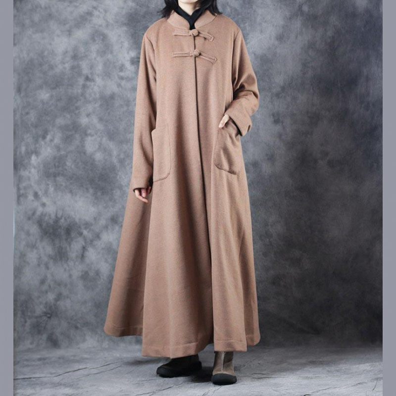 Ny Dame Vintage Løs Beige Lang Ulden Tyk Frakke - Dame trenchcoats