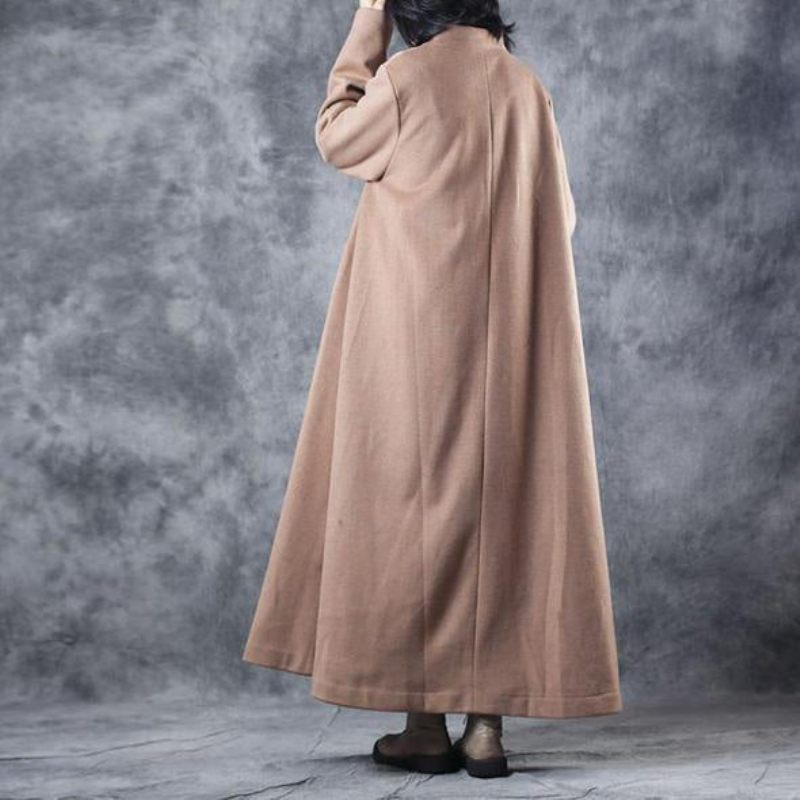 Ny Dame Vintage Løs Beige Lang Ulden Tyk Frakke - Dame trenchcoats