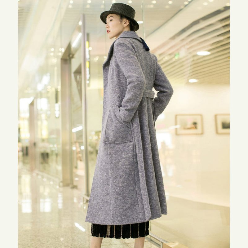 Ny Lys Lilla Ulden Outwear Trendy Plus Size Tei Talje Lange Frakker Lommer - Dame trenchcoats