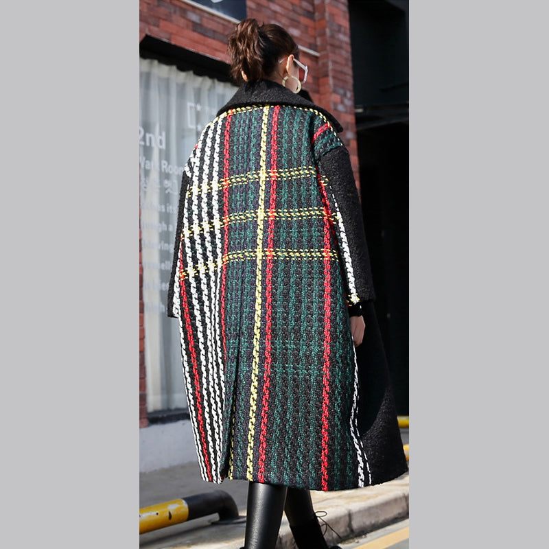 Ny Sort Vinterfrakke Oversize Udskæring Bagside Åben Maxi Frakke Damelommer Patchwork Lange Jakker - Dame trenchcoats