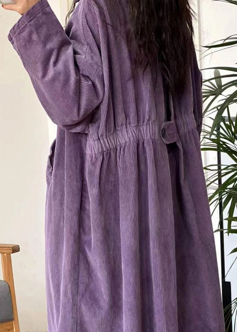 Nye Karamelknaplommer Corduroy Lang Trench Coat Langærmet - Dame trenchcoats