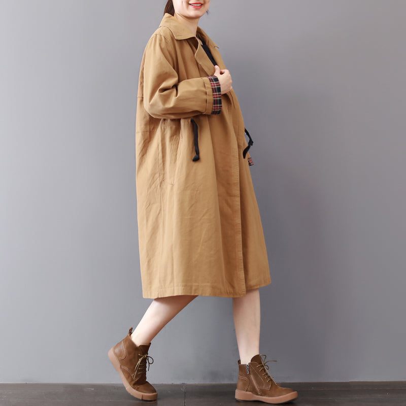 Nye Khaki Frakker Plus Størrelse Reverskrave Outwear Vintage Wild Frakke - Dame trenchcoats