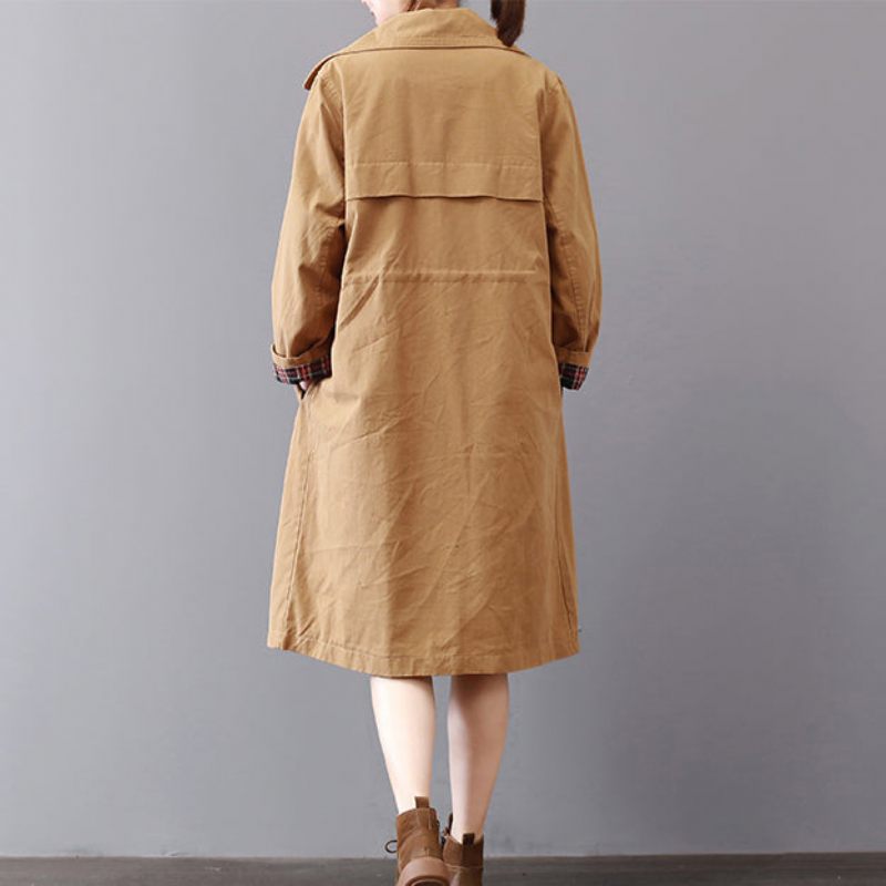 Nye Khaki Frakker Plus Størrelse Reverskrave Outwear Vintage Wild Frakke - Dame trenchcoats