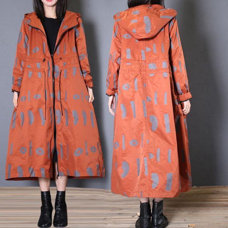 Nye Oversized Jakker Frakker Efterår Røde Prints Hættetrøje - Dame trenchcoats