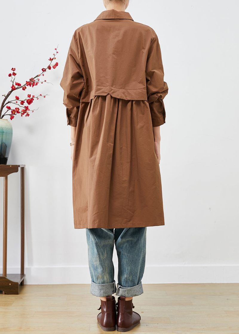 Økologisk Kaffe Oversized Patchwork Lommer Bomuld Trench Coats Efterår - Dame trenchcoats