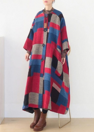 Oversized Maxi Frakke Vinter Kashmir Coated Plaid Mode Ulden Outwear