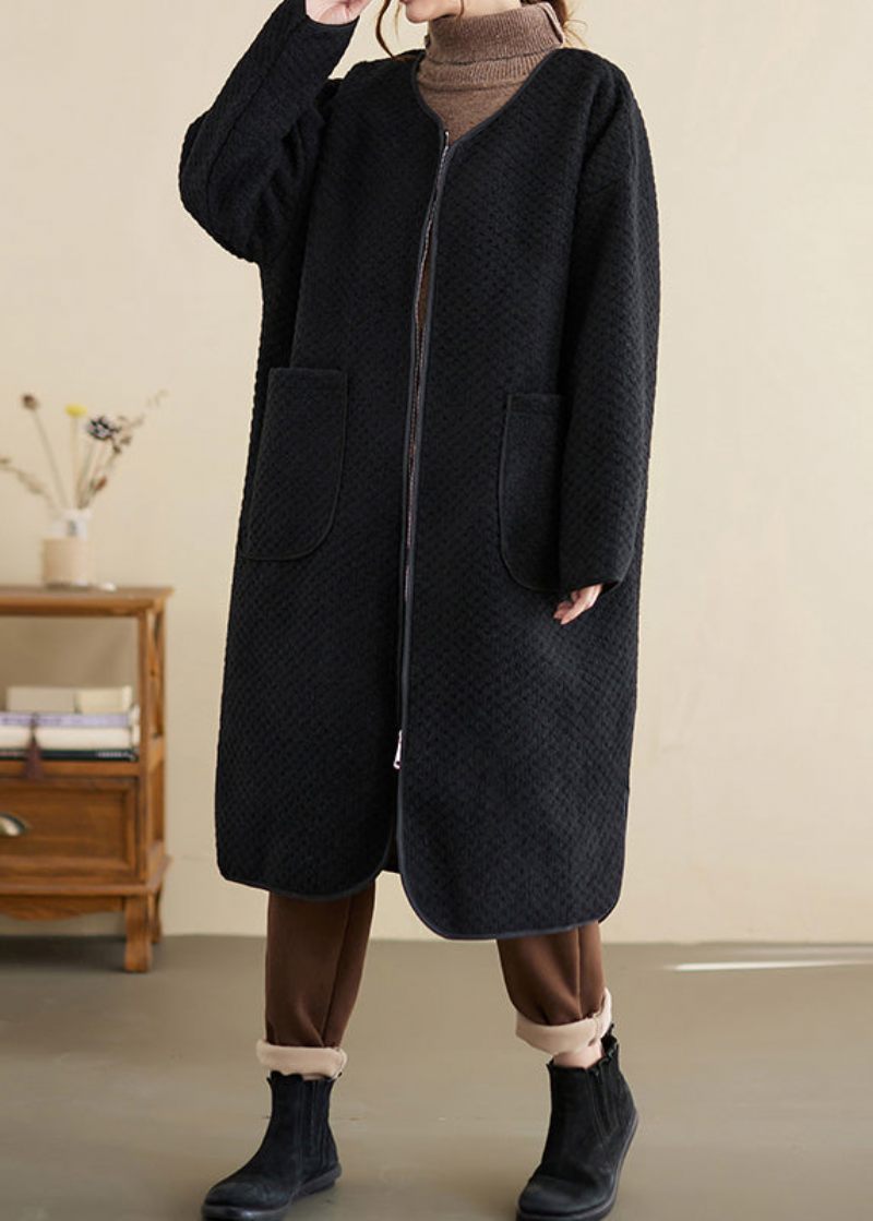 Oversized Sorte Lynlåslommer Patchwork Bomuld Trench Vinter - Dame trenchcoats