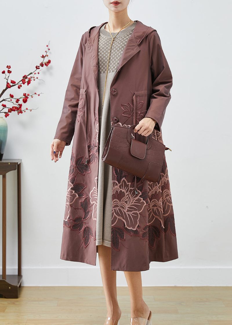 Pale Mauve Spandex Trench Coat Broderet Tie Talje Fall