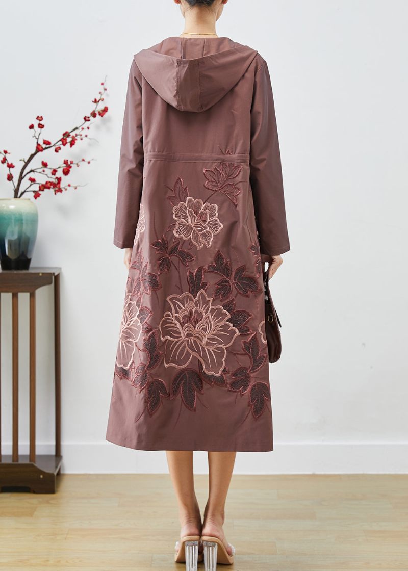 Pale Mauve Spandex Trench Coat Broderet Tie Talje Fall - Dame trenchcoats