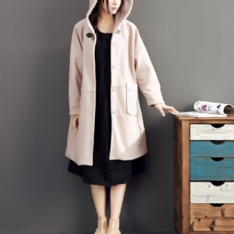 Pink Afslappet Langærmet Lang Outwear Baggy Løs Hætte Solid Trenchcoats