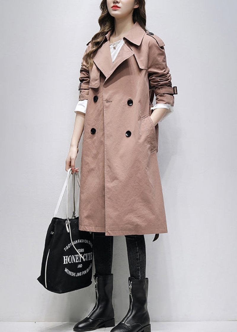 Pink Lommer Patchwork Bomuld Trench Notched Tie Talje Spring - Dame trenchcoats