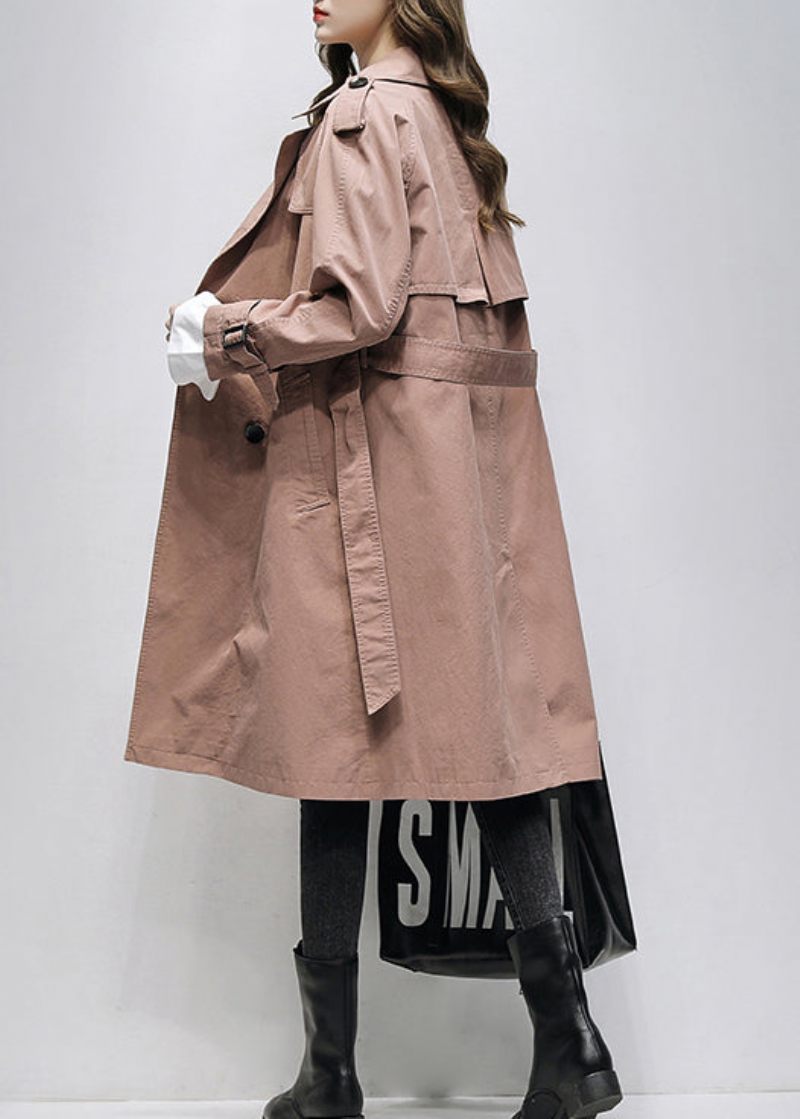 Pink Lommer Patchwork Bomuld Trench Notched Tie Talje Spring - Dame trenchcoats