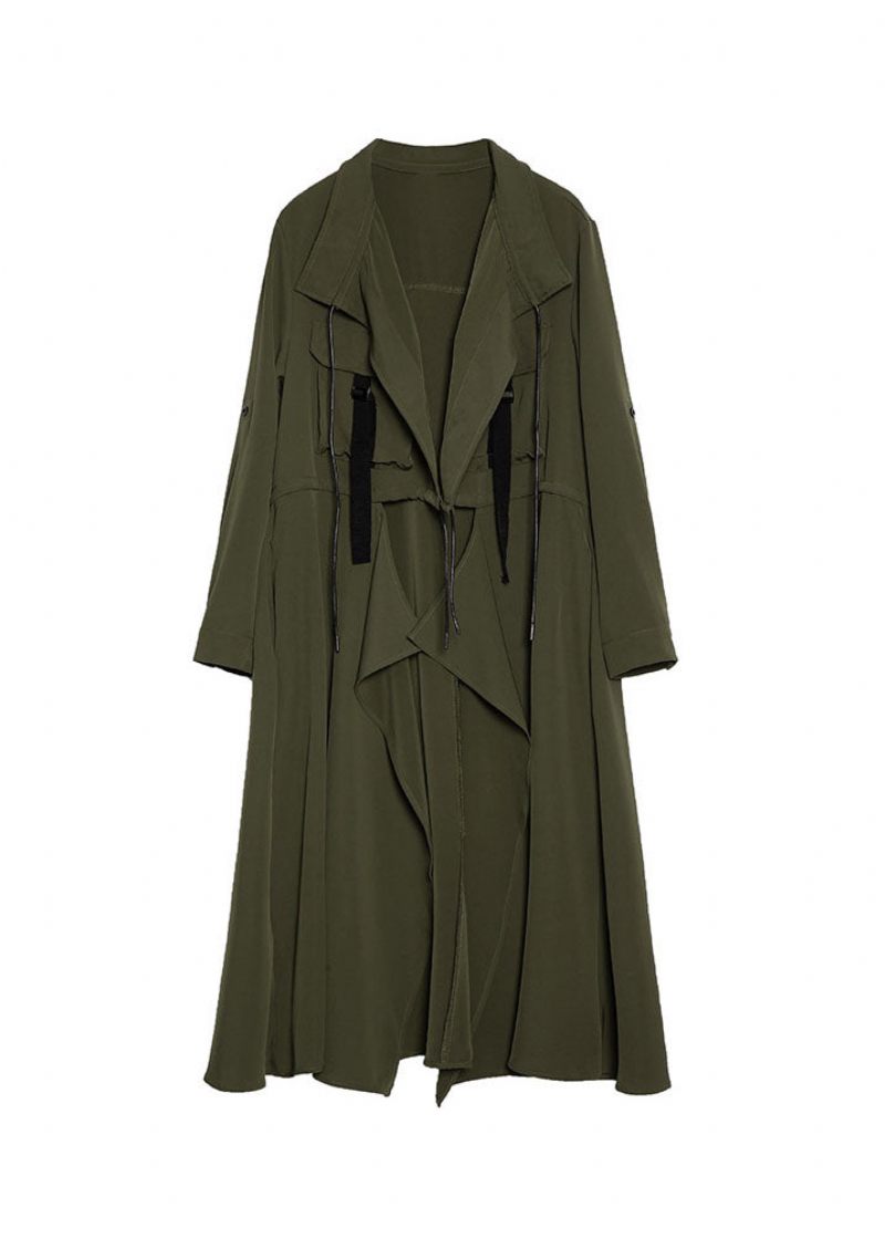 Plus Size Army Grønne Lommer Peter Pan Krave Asymmetrisk Trench Coat Spring - Dame trenchcoats