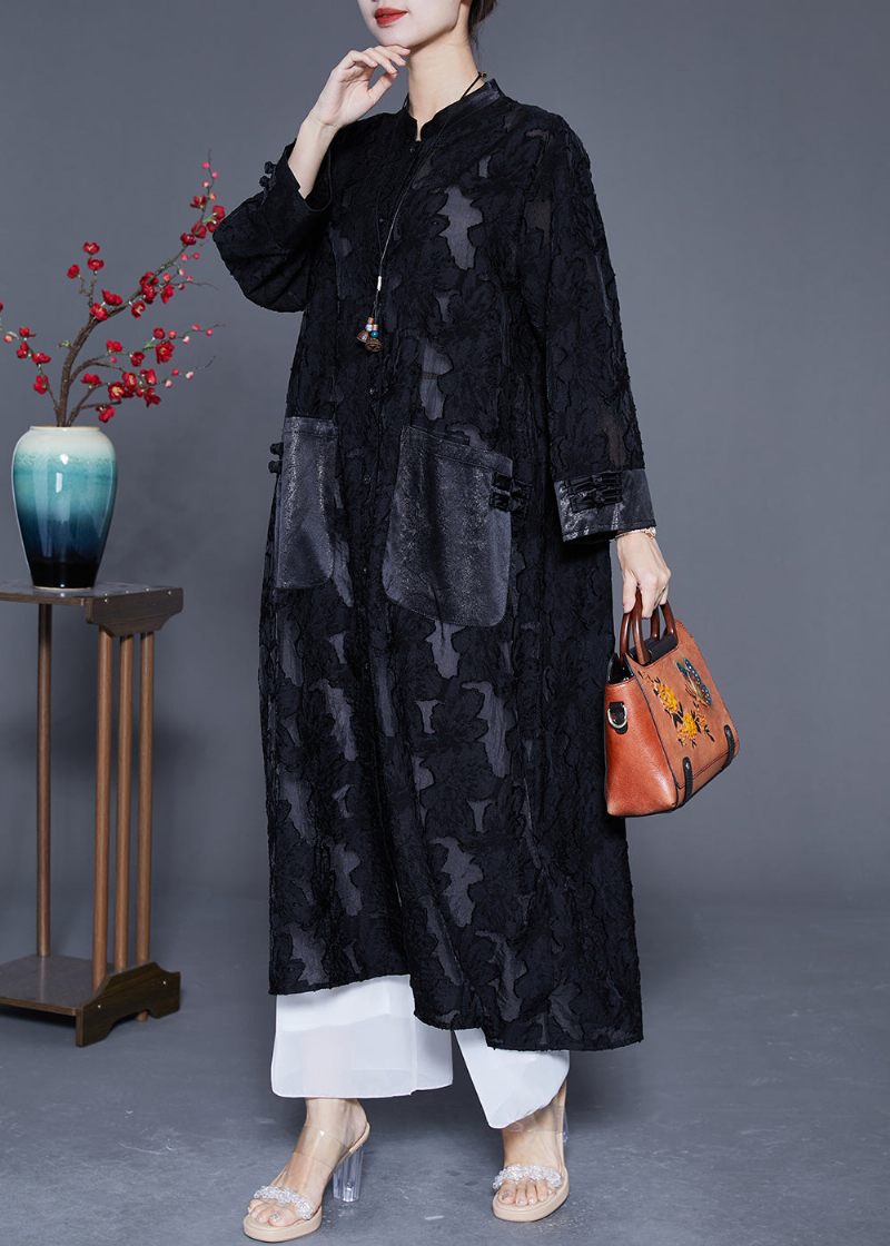 Plus Size Black Oversized Hollow Out Lace Upf 50+ Trench Coats Sommer - Dame trenchcoats