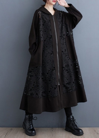 Plus Size Black Oversized Patchwork Hollow Out Coat Spring