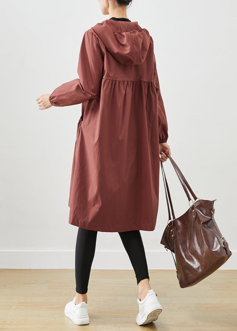 Plus Size Chokolade Hættelommer Bomuld Frakker Fall - Dame trenchcoats