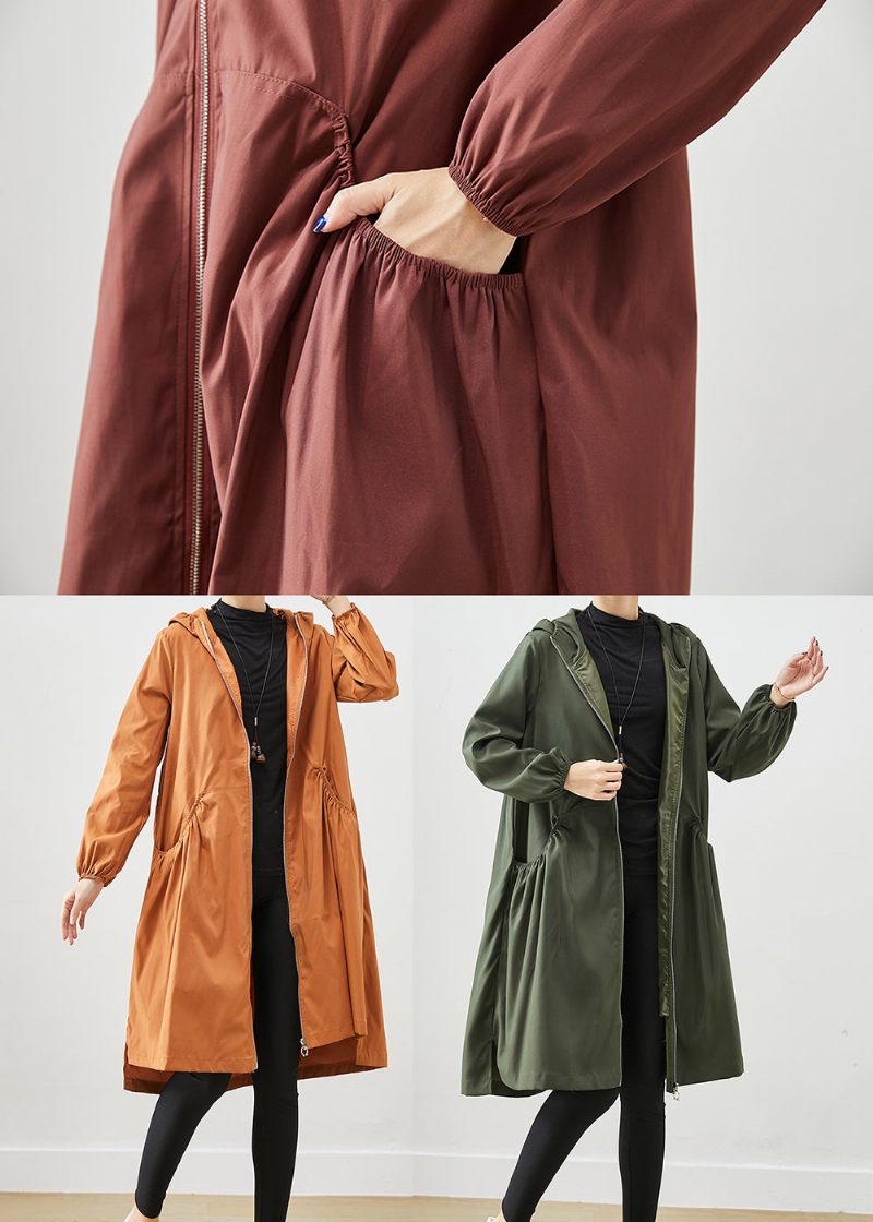 Plus Size Chokolade Hættelommer Bomuld Frakker Fall - Dame trenchcoats