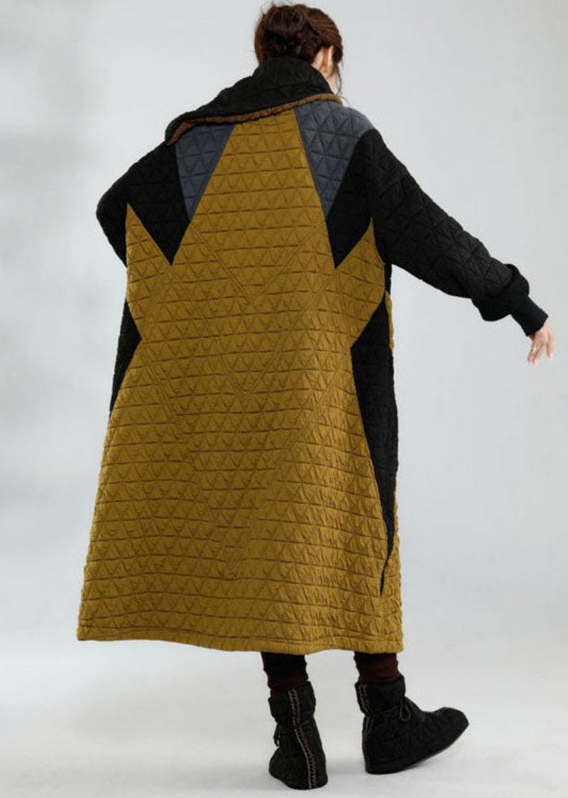 Plus Size Colorblock Stand Krave Oversized Patchwork Fine Bomuldsfyldte Jakker Vinter - Dame trenchcoats