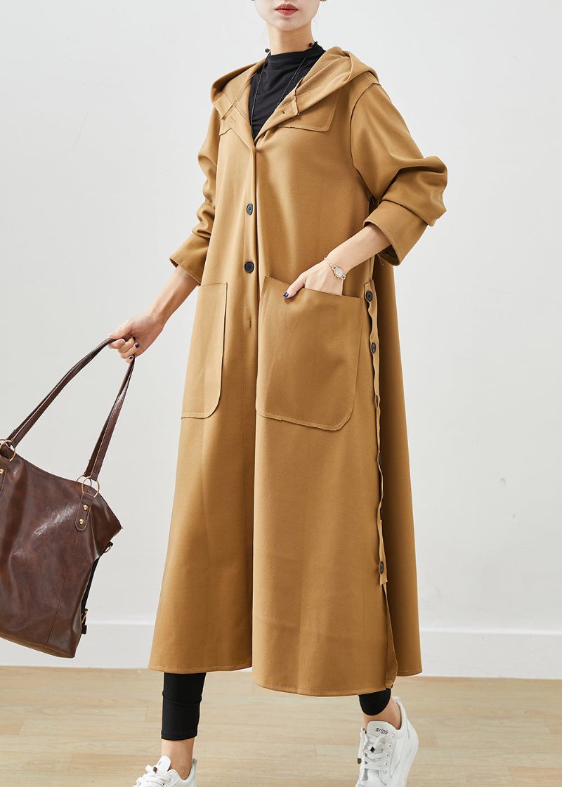 Plus Size Khaki Hættelommer Bomuld Trench Fall - Dame trenchcoats