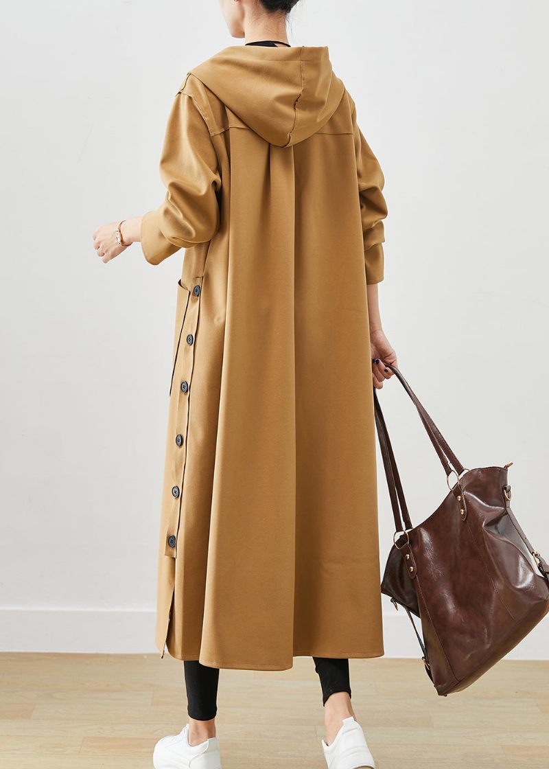 Plus Size Khaki Hættelommer Bomuld Trench Fall - Dame trenchcoats