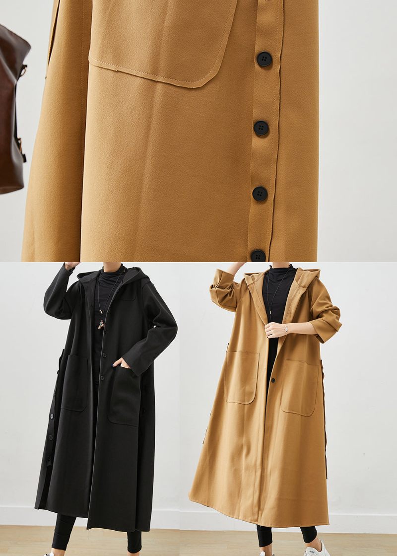 Plus Size Khaki Hættelommer Bomuld Trench Fall - Dame trenchcoats