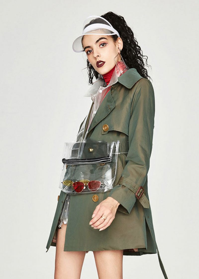 Plus Size Khaki Peter Pan Krave Sashes Bomuld Dobbeltradet Trench Spring - Khaki