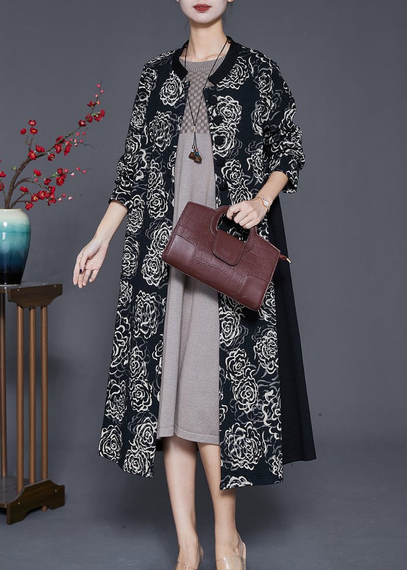 Plus Size Sort Oversized Patchwork Print Bomuld Trench Fall - Dame trenchcoats