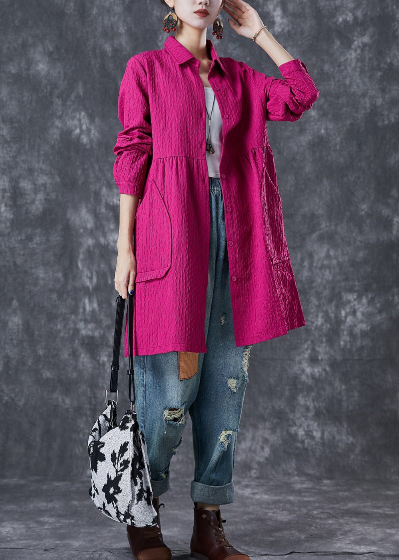 Rose Cotton Trench Coats Overdimensionerede Lommer Falder - Dame trenchcoats