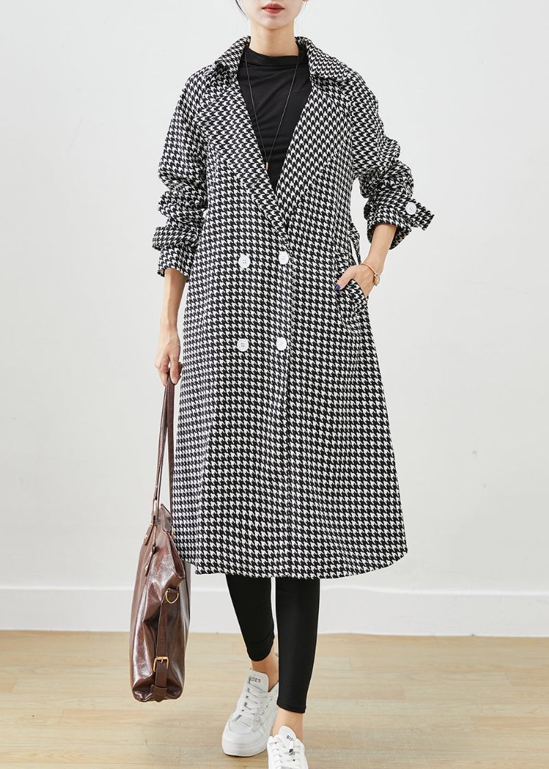 Silm Fit Sort Plaid Dobbeltbryst Bomuld Trench Fall - Dame trenchcoats