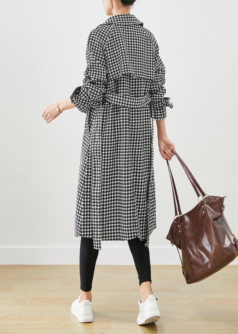 Silm Fit Sort Plaid Dobbeltbryst Bomuld Trench Fall - Dame trenchcoats