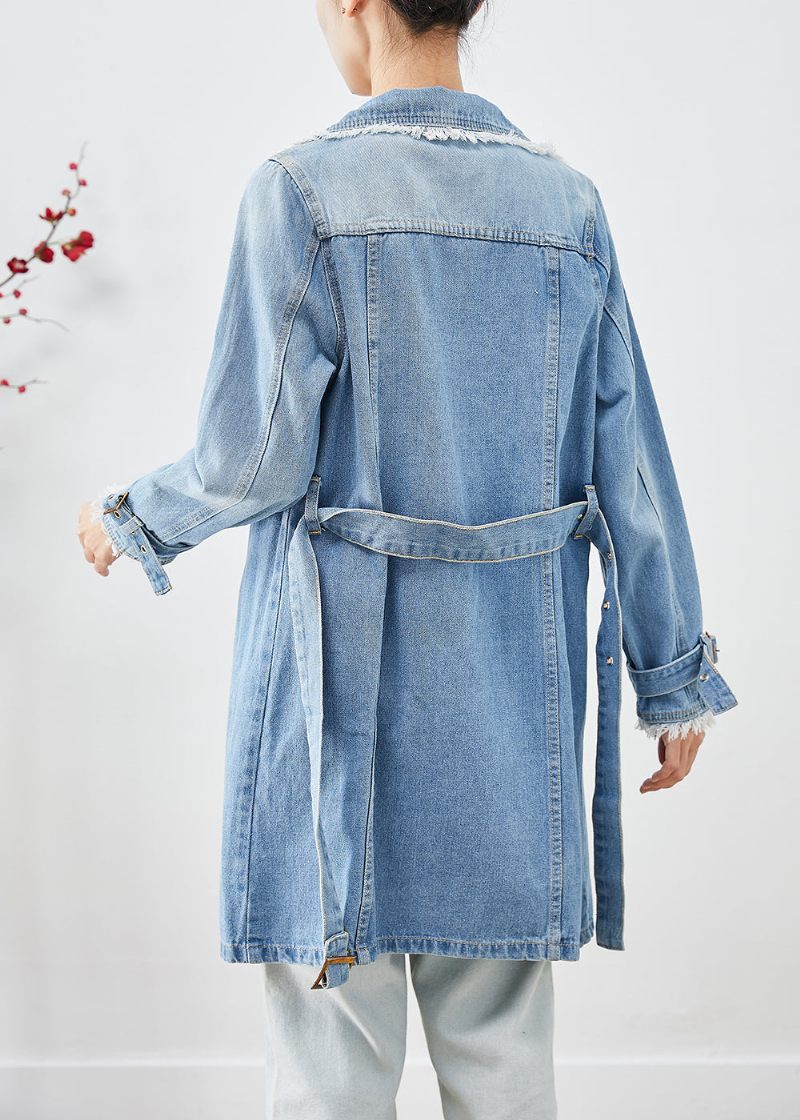 Simpel Lyseblå Revers Kvast Denim Trench Fall - Dame trenchcoats