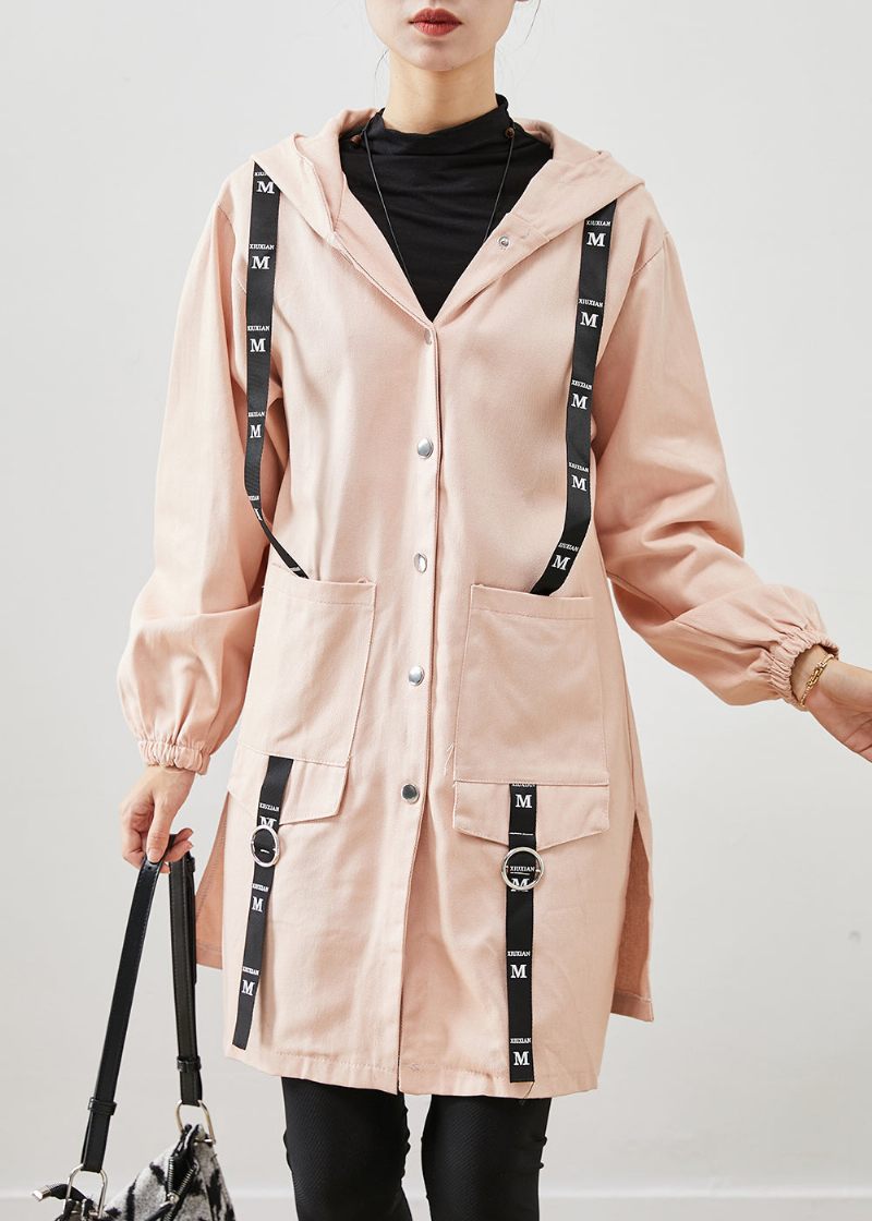 Simpel Pink Oversized Patchwork Bomuld Hættefrakke Fall - Dame trenchcoats