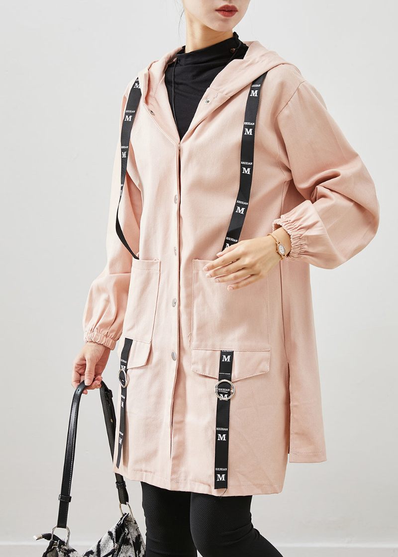 Simpel Pink Oversized Patchwork Bomuld Hættefrakke Fall - Dame trenchcoats