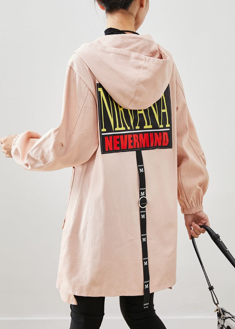 Simpel Pink Oversized Patchwork Bomuld Hættefrakke Fall - Dame trenchcoats