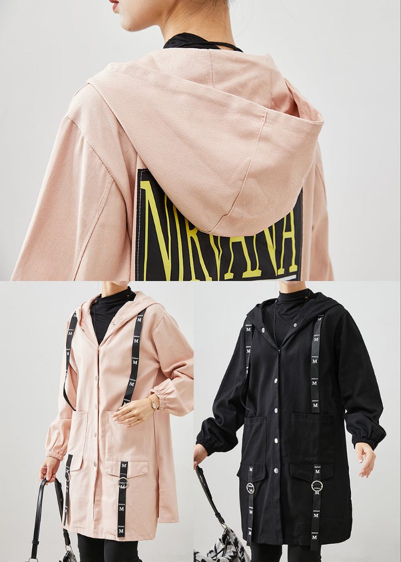 Simpel Pink Oversized Patchwork Bomuld Hættefrakke Fall - Dame trenchcoats