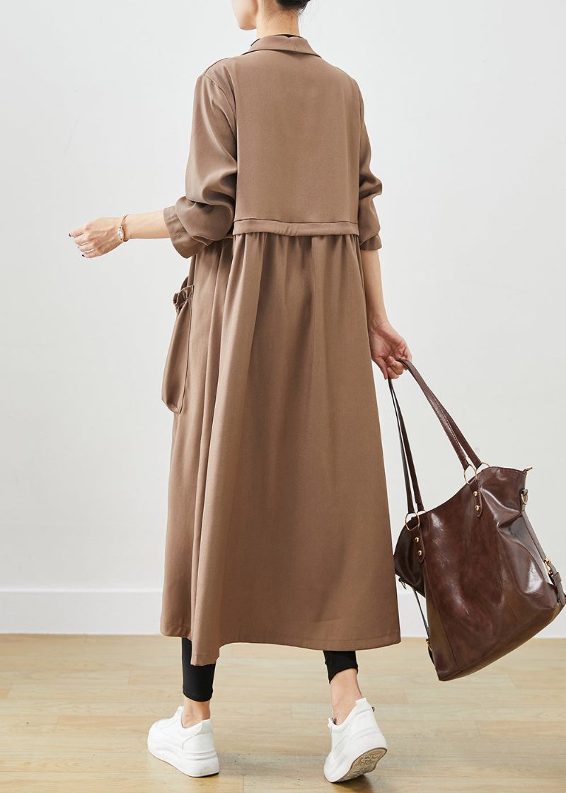 Simple Coffee Cinched Flæsede Lommer Bomuld Coat Fall - Dame trenchcoats