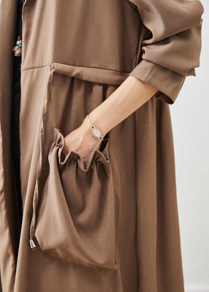 Simple Coffee Cinched Flæsede Lommer Bomuld Coat Fall - Dame trenchcoats