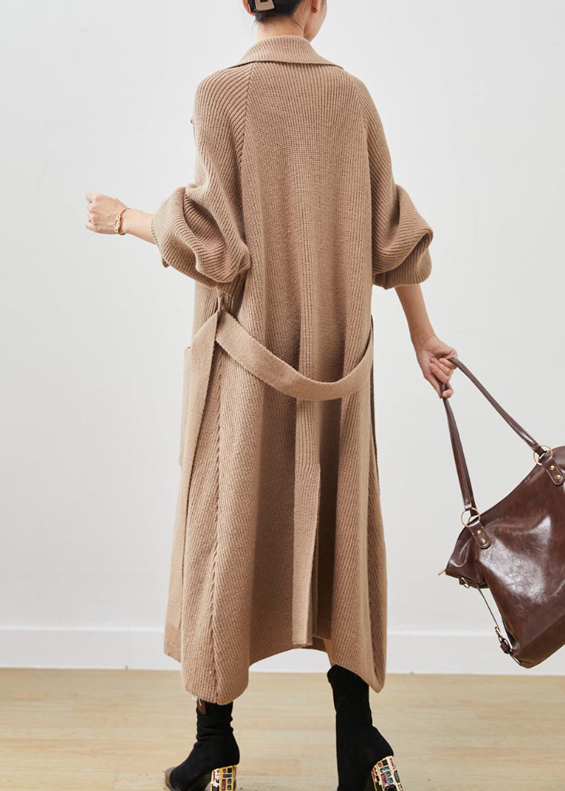 Simple Khaki Notched Oversized Lommer Strik Trench Spring - Dame trenchcoats