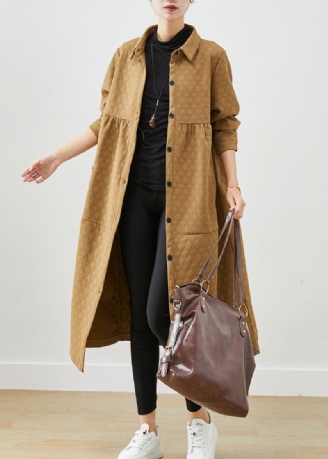 Simple Khaki Oversized Lommer Patchwork Bomuldsjakker Efterår