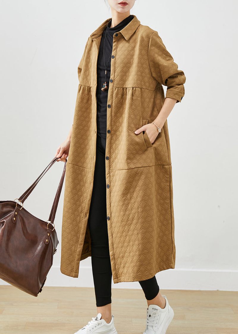 Simple Khaki Oversized Lommer Patchwork Bomuldsjakker Efterår - Dame trenchcoats