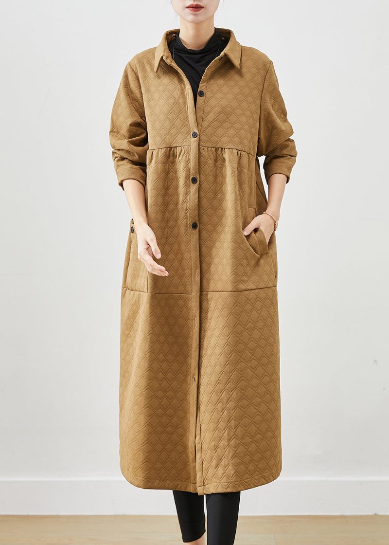 Simple Khaki Oversized Lommer Patchwork Bomuldsjakker Efterår - Dame trenchcoats